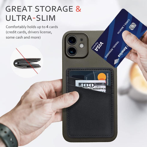 Phone Card Holder for Back of Phone, Leather Phone Wallet Stick On, Credit Card Holder for Phone Case Compatible with iPhone, Samsung, Android and...