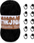 3.5OZ Black Chenille Yarn for Crocheting,Chunky Chenille Yarn with Crochet Stitching Markers, Chenille Yarn Chunky for Pillow Blanket Scarf Sweate...