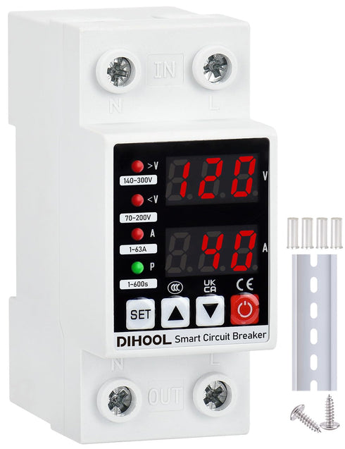 DIHOOL Smart Circuit Breaker with Adjustable Current, 110V 240V Voltage Protector high or low voltage cutoff protection device...