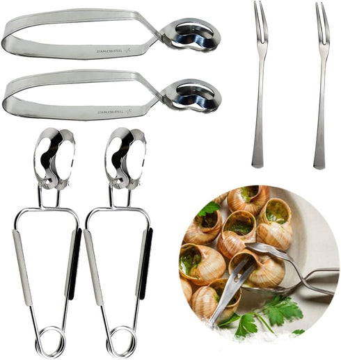 DOERDO 6PCS Stainless Steel Escargot Snail Tongs with Forks, Kitchen Cooking Tool for Kitchen Cooking and Restaurant Serving, 6Inch...