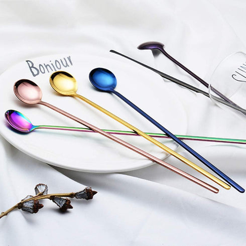 Gold 6PCS Stainless Steel Long Handle 9.45-Inch Iced Tea & Coffee Spoons...