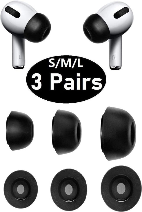 Foam Tips Compatible with AirPods Pro, Memory Foam Ear Tips, Fit in Case,with Built-in Dust-Guard Net,Noise Cancelling,Comfortable, 3 Pairs Black ...