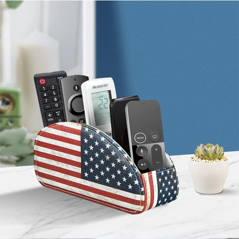 Remote Control Holder PU Leather TV Remote Caddy for Table, 5 Compartments Nightstand Organizer for Bedroom Accessories/Bedside Remotes/Media Cont...