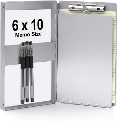 Small Aluminum Clipboard with Storage(Memo Size), Recycled Metal Snapak Form Holder Binder with Insided SerratedClip Posse Box, Perfect for Truck ...