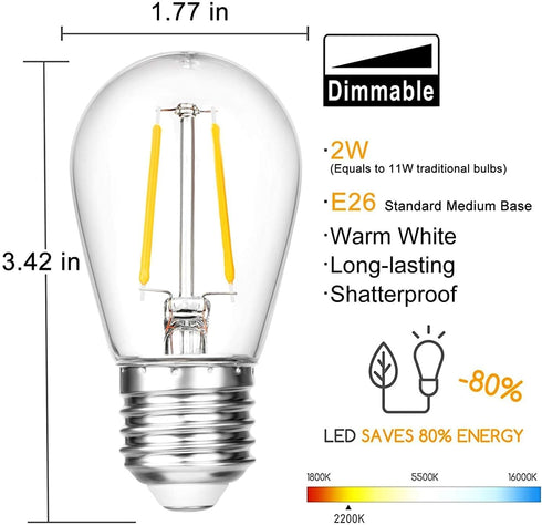 Clear 2W S14 LED Bulbs Plastic Shatterproof for String Light Bulbs Replacement (2)...