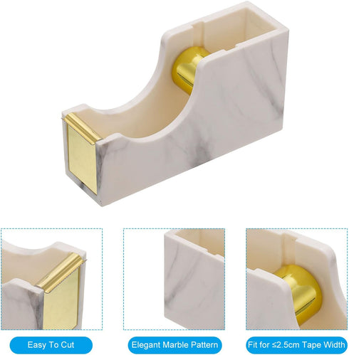 PATIKIL Stapler and Tape Dispenser Set, 1 Set Cute Stapler Tape Dispenser Desk Weighted Marble Tape Cutter Heavy for Tape Office Women Desktop, Go...