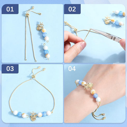 1 Box 12Pcs 4 Colors Slider Bracelet Chain Adjustable Slider Bracelets Bead Ends Chains with Rhinestone Brass Slider Bracelet findings for jewelry...