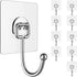 Large Hooks for Hanging Heavy-Duty 44Ib(Max) 10 Packs, Wall Hangers Without Nails Self-Adhesive Traceless Clear and Removable, Waterproof and Rust...
