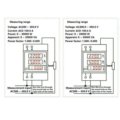 Power Meter Voltmeter Ammeter, Multi-Functional Digital Din Rail Power Factor Voltage Current Power Tester, Multimeter Volt Amp Watt Meter (AC 200...