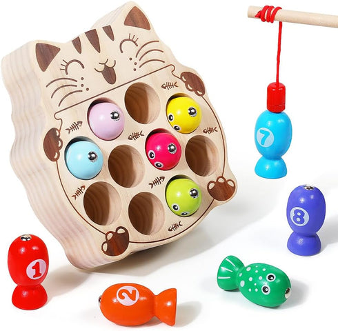 Toddler Montessori Toy Wooden Fishing Game for Kids 1 2 3 Year Old, Preschool Educational Hand Eye Coordination Skill Activity Learning Toy for To...