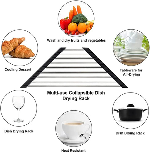 Triangle Dish Drying Rack Multipurpose Roll-up Drying Rack for Sink Corner Stainless Steel Over The Sink Corner Dish Drainer Mat for Kitchen (Grey...