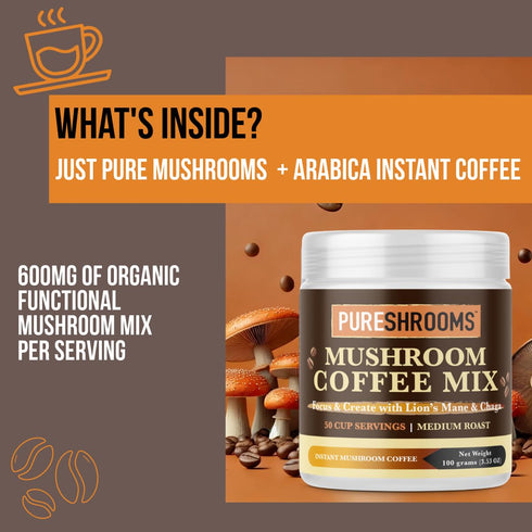 Focus & Create Adaptogenic Instant Mushroom Coffee – 50?Serve Pack with Lion’s Mane & Chaga – Brain, Focus & Immune Support (100g)...