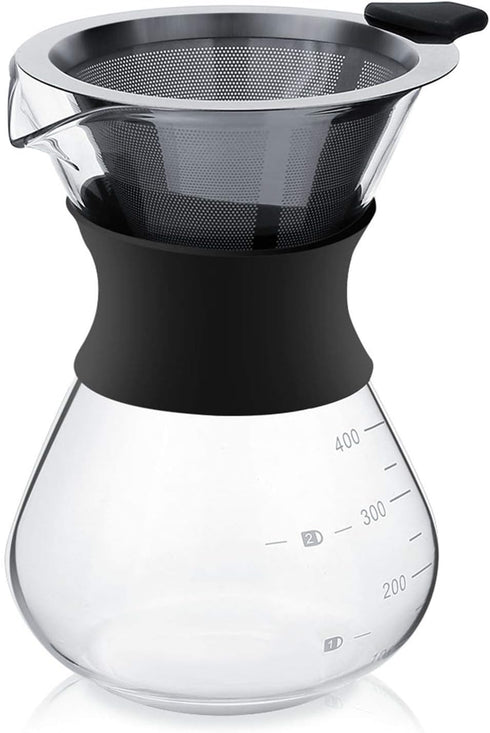 GOWENIC Pour Over Coffee Maker Heat-resistant Borosilicate Glass Manual Coffee Dripper Brewer with Stainless Steel Filter Hand Drip Coffee Maker...