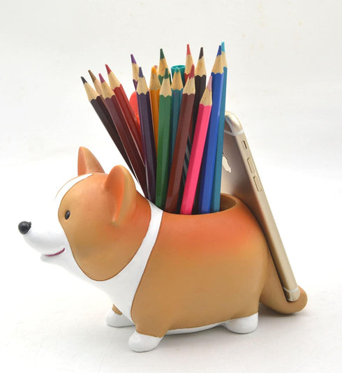 Creative Cute Desk Accessories Corgi Pen Pencil Holder with Phone Stand Pen Cup Office Decor Home Office School Desk Decor Corgi Gift for Women Me...