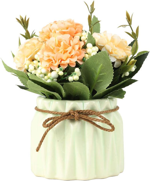 Artificial Hydrangea Bouquet with Small Ceramic Vase Fake Silk Variety Flower Balls Flowers Decoration for Table Home Party Office Wedding (Blue)...