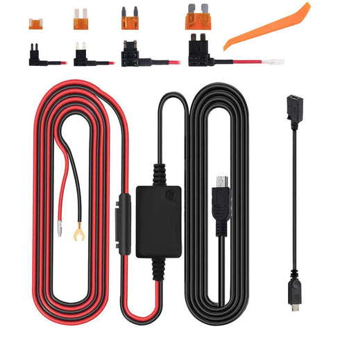 Dash Cam Hardwire Kit 12-24V to 5V / 3A, Micro USB & Mini USB Hard Wire Kit Fuse for Dashcam, Dash Camera Charger Power Cord, ? 13ft...