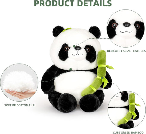 Panda Stuffed Animal 9'' Panda Bear Plush Toys with Bamboo Stuffed Panda Plushies Cute Panda Doll Gifts Black and White...