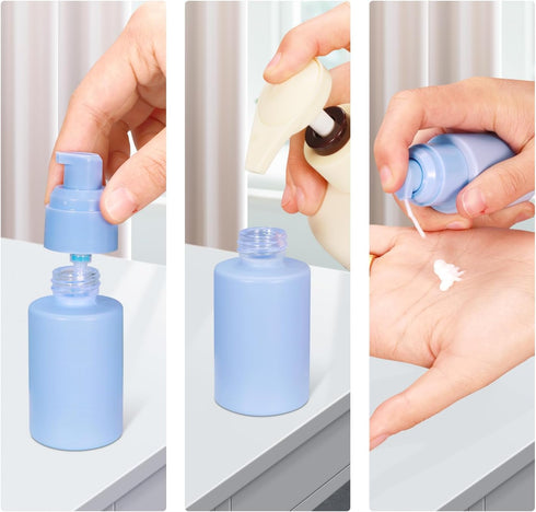 1 oz Empty Glass Pump Bottle for Oil, Travel Bottles for Toiletries, Frosted Glass Foundation Bottle, Refillable Containers Leak Proof for Lotion,...