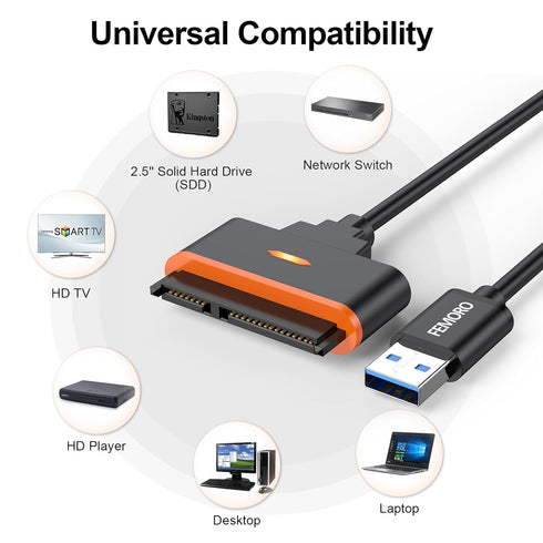 FEMORO Adapter Cable, USB 3.0 to SATA III, 2.5 Inch SSD & HDD Adapter, UASP Support, Wide Compatibility with Computers & Laptops...