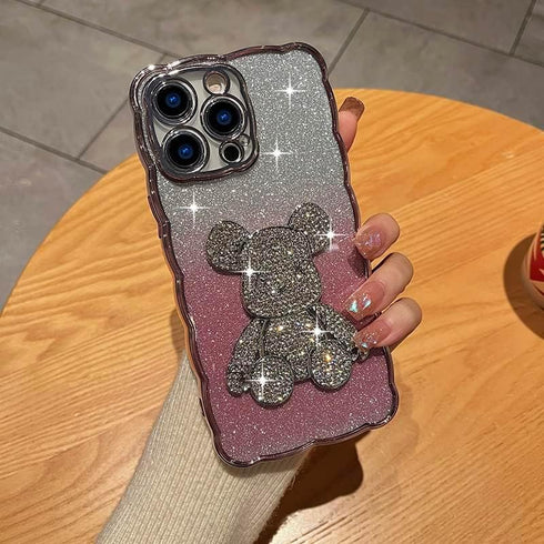 Compatible with iPhone 15 Pro Max Cute Case,Sparkle Diamond Rhinestone Design Bear with Separated Glitter Paper, Luxury Shiny BlingSoft Shockproof...