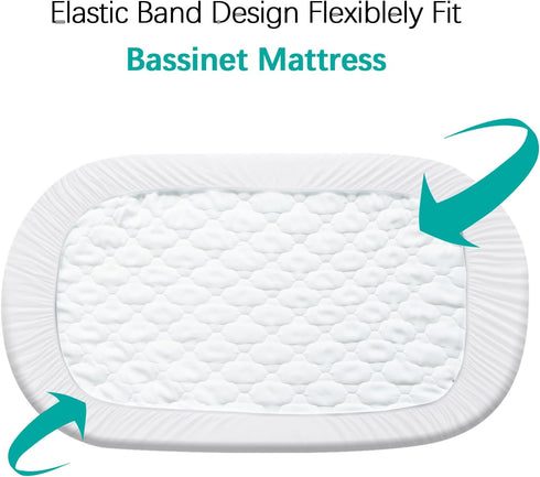 Bassinet Mattress Pad Cover, Fits 18” x 36” Standard Cradle Bassinet Mattress, 2 Pack, Waterproof Ultra Soft, White and Grey...