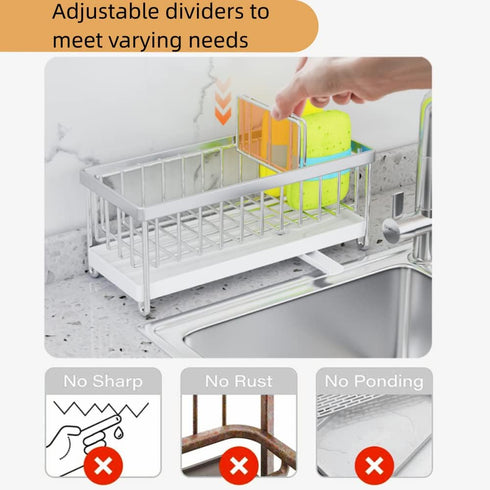 Kitchen Sink Caddy Sponge Holder Sink Caddy Organizer, 304 Stainless Steel Holder for Sink,Countertop with Removable Drain Tray with Diversion Dra...