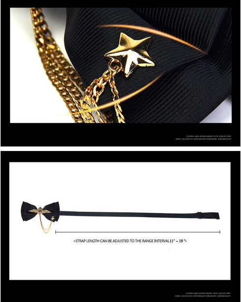 Men's Adjustable Bow tie Gold Metal Wings Chain Two Layer Neck Bowtie...