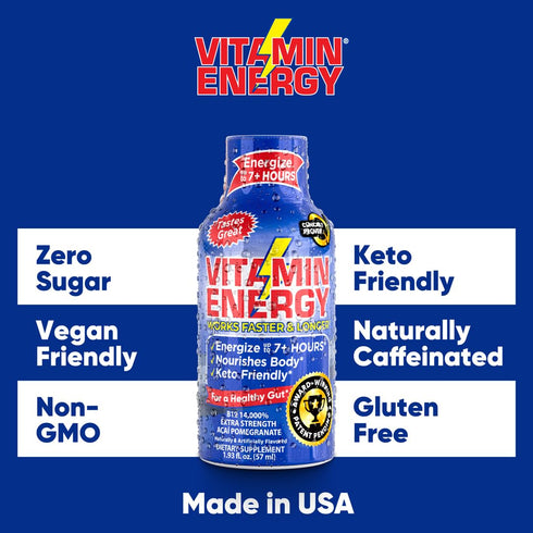 Vitamin Energy B12 Energy Drink Shots, Acai Pomegranate Flavor, Up to 7+ Hours of Energy, 1.93 Fl Oz, 4 Count...