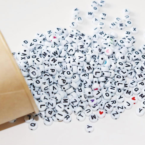 Alphabet Beads A-Z 1400Pcs Letter Beads, Acrylic 4x7mm Round Letter Beads Kits,Black Digit and Colorful Smile Beads for Bracelets Necklaces DIY Je...