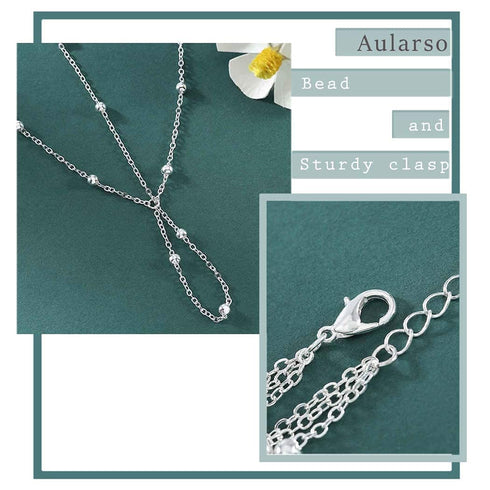 2PCS Boho Beaded Foot Chain Layered Barefoot Sandals Summer Beach Ankle Chain for Women (Silver)...