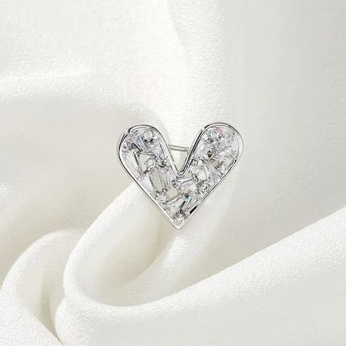 White Crystal Heat Shape Brooches Pins Dainty Rhinestone Love Heart Brooches Women Girls Valentine's Day Gift...