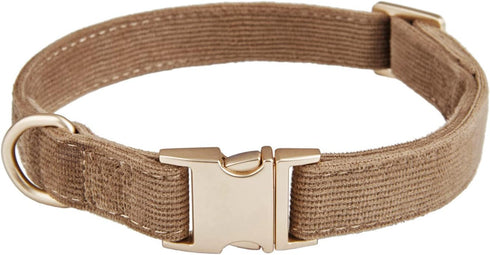Soft Dog Collar with Metal Buckle Adjustable Durable Comfort Cotton Corduroy Collars for Large Medium Small Dogs Velvet Dog Collars, Coffee...
