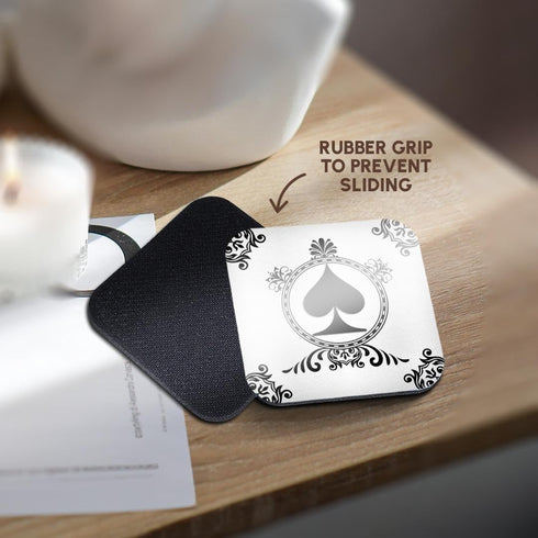 3dRose Ace of Spade. Playing cards. Poker. White and black. Popular image. - Soft Coasters, set of 8...