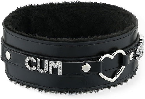 Pink Furry Heart O-ring Leather Choker Collar For Women, Handmade Punk Gothic Letter Necklace Adjustable Fashion Jewerly...
