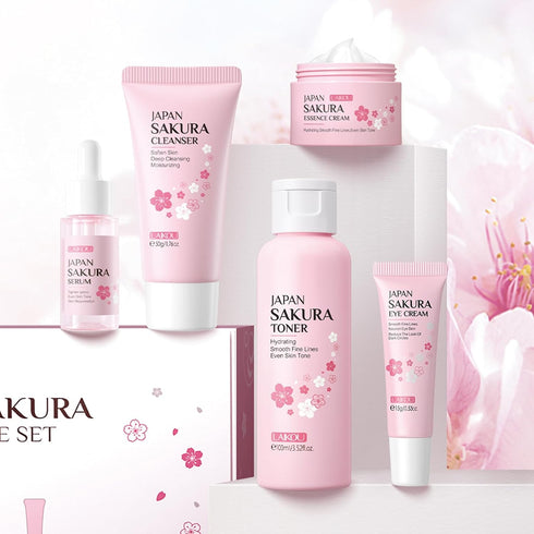 Skin Care Set JAPAN SAKURA Women Beauty Gift Sets Skin Care Kit with Cleanser, Toner, Serum, Eye Cream, Face Cream Travel Kit for Women Teen Girls...