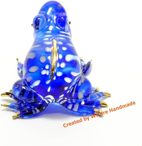 Handmade Mini 2" Glass Blue Frog Figurines Blown Glass Art/Miniature Animals/Collectible Figures Gift Ideas/Tiny Ornament Cool Stuff Decor N5...