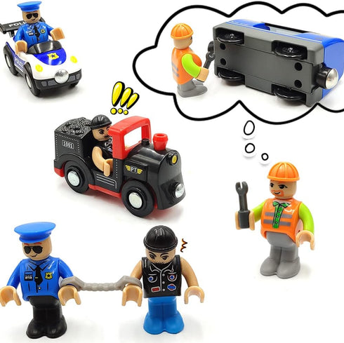 Toy People Figures with Tool for Kids Action Figures Playsets for Trains Cars Various Professions for Play House Wooden Train Track...