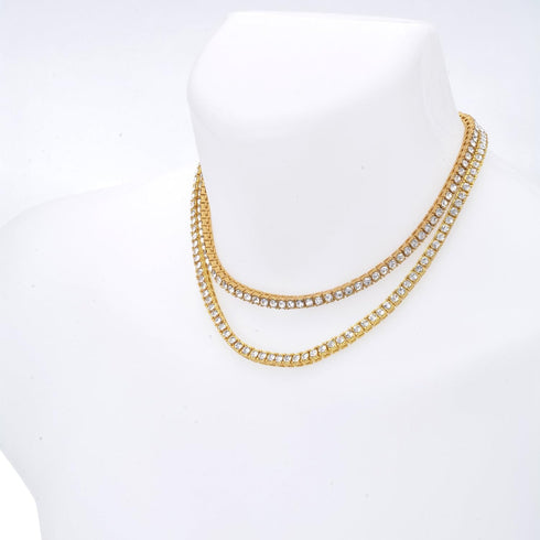 metaltree98 Fashion CZ Stoned 4 mm 2 Combo Set 16" + 18" Tennis Chain Necklace (Gold Toned)...