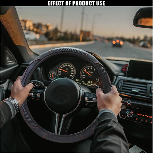 Car Steering Wheel Cover, 15 Inch Carbon Fiber Leather Elastic Steering Wheel Protector, Anti-Slip, Breathable & Soft Car Interior Accessories Uni...