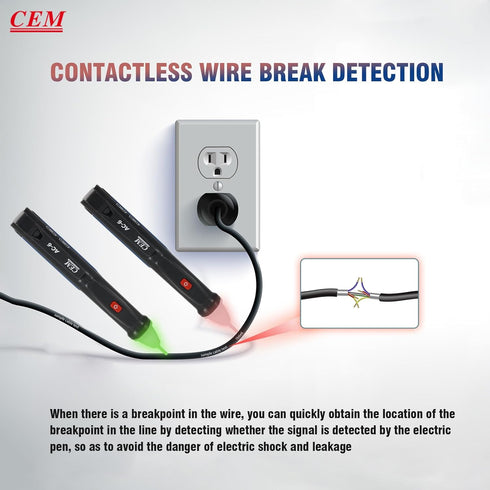 Non-Contact Voltage Detector Pen, CEM AC-6 Voltage Tester, 50V to 1000V AC, Audible and Flashing LED Alarms, Pocket Clip, Green, Red, 5.3X 0.74x0....
