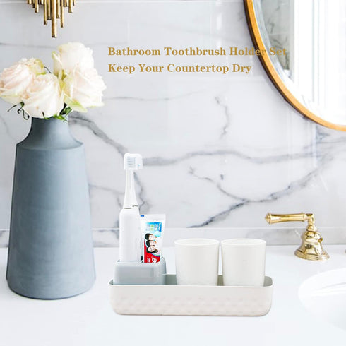 Toothbrush Holders for Bathrooms,Kids Electric Toothbrush Holder with 2 Cups Set,White Tooth Brush Toothpaste Caddy Storage,Small Bathroom Counter...