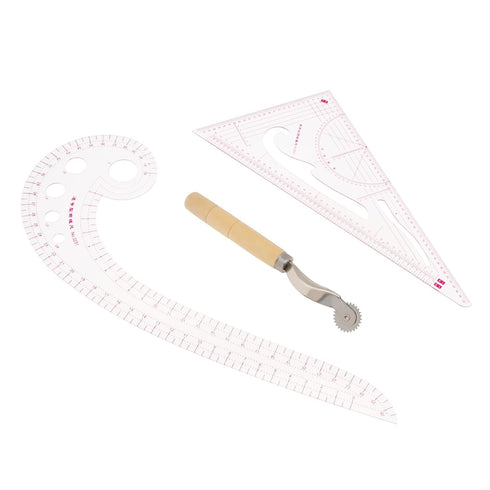 3pcs Clothing Patterning Ruler Sew French Curve Ruler Metric Shaped Plastic Sewing Tools Include Curve Ruler Triangular Ruler Tracing Wheel for Be...