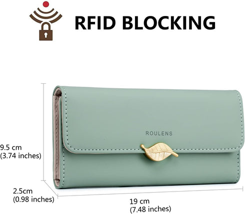 Wallet for Women RFID Blocking PU Leather Leaf Pendant Card Holder Phone Checkbook Organizer Zipper Coin Purse...