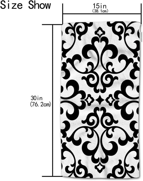 HGOD DESIGNS Black Floral, Vintage Flower Paisley Design Black and White 100% Cotton Soft Bath Hand Towels for Bathroom Kitchen Hotel Spa 15inX30i...