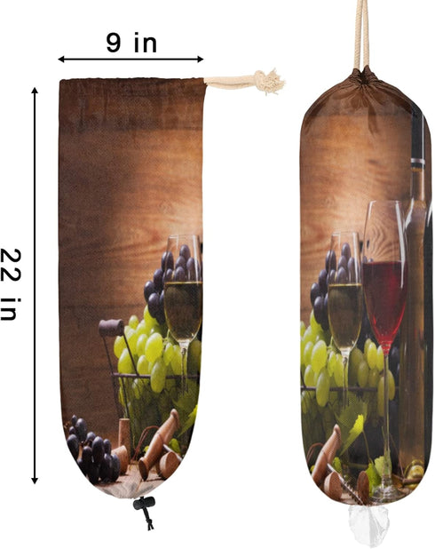 Glasses of Red Wine Plastic Bag Holder, Grapes Wooden Grocery Bag Storage Holder Garbage Shopping Bag Trash Bags Organizer for Kitchen Home...