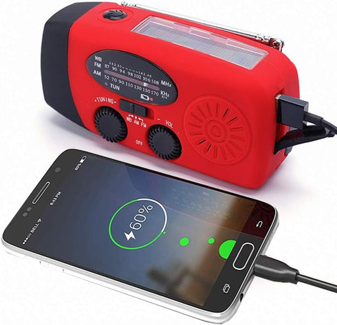 FM/AM/NOAA Weather Radio Hand Crank Self Powered Solar Portable Mini Emergency Survival Radios with 3 LED Super Bright Flashlight 2000mah Battery ...