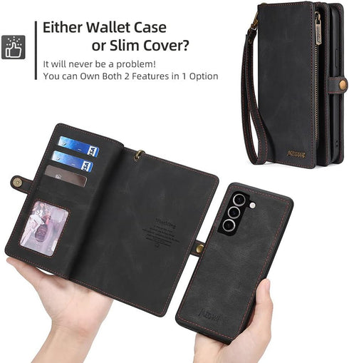 Asuwish Phone Case for Samsung Galaxy S23 5G Zipper Wallet Detachable Cover with Tempered Glass Screen Protector and Leather Flip Card Holder Cell...