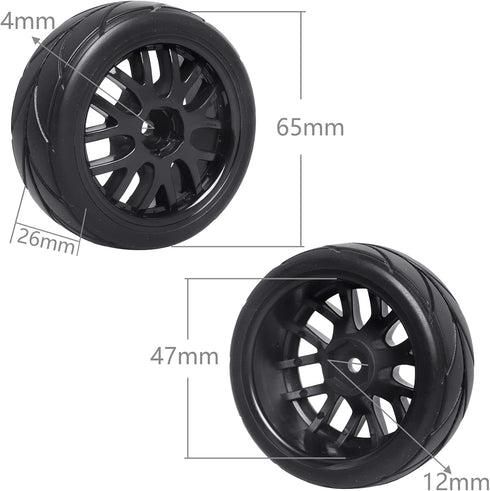12mm Hex 1/10 On Road Wheels and Tires Soft With Foam Inserts for RC Touring Car Traxxas 4tec 2.0 Tamiya TT02 TT01 Drift, Set of 4...