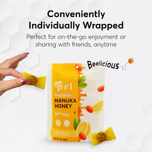 P.R.I Manuka Honey & Lemon Nuggets, Sweet and All Natural Hard Candy Treat, 3oz...