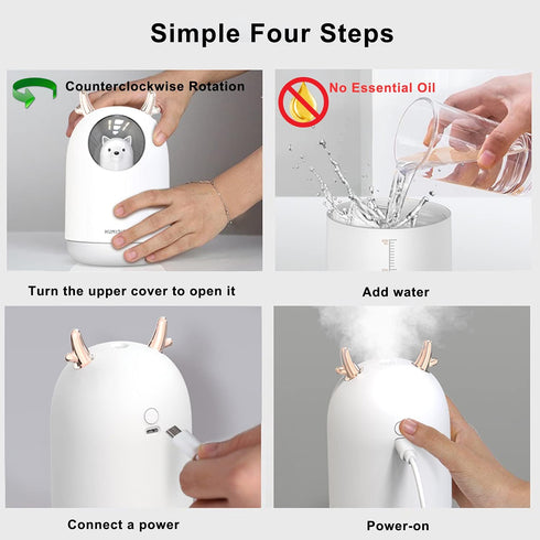 Cute Pet Humidifier with Two Spray Modes, 300ml Water Tank Lasts Up to 10 Hours, 7 Color LED Lights Changing, Waterless Auto Shut-off for Bedroom,...